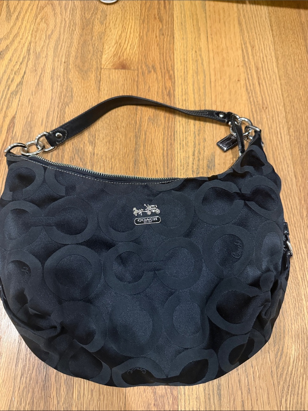 Coach Black Signature Circle-Print Hobo Bag